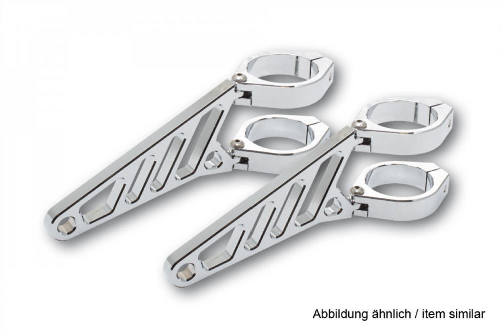 Highsider CNC Alu Headlight Holder Set Long for 47-54 mm Forks - Chrome