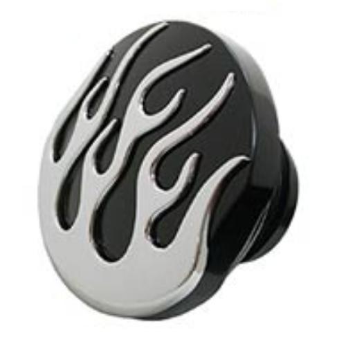 Black & Chrome Flames 3 in. Petrol/Gas Cap Vented fits Harley 1982-1995