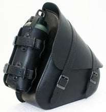Load image into Gallery viewer, swingarm bag with bottleholder black fits harley softail suzuki yamaha
