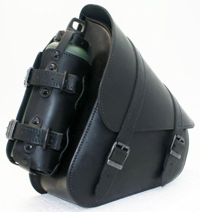 swingarm bag with bottleholder black fits harley softail suzuki yamaha